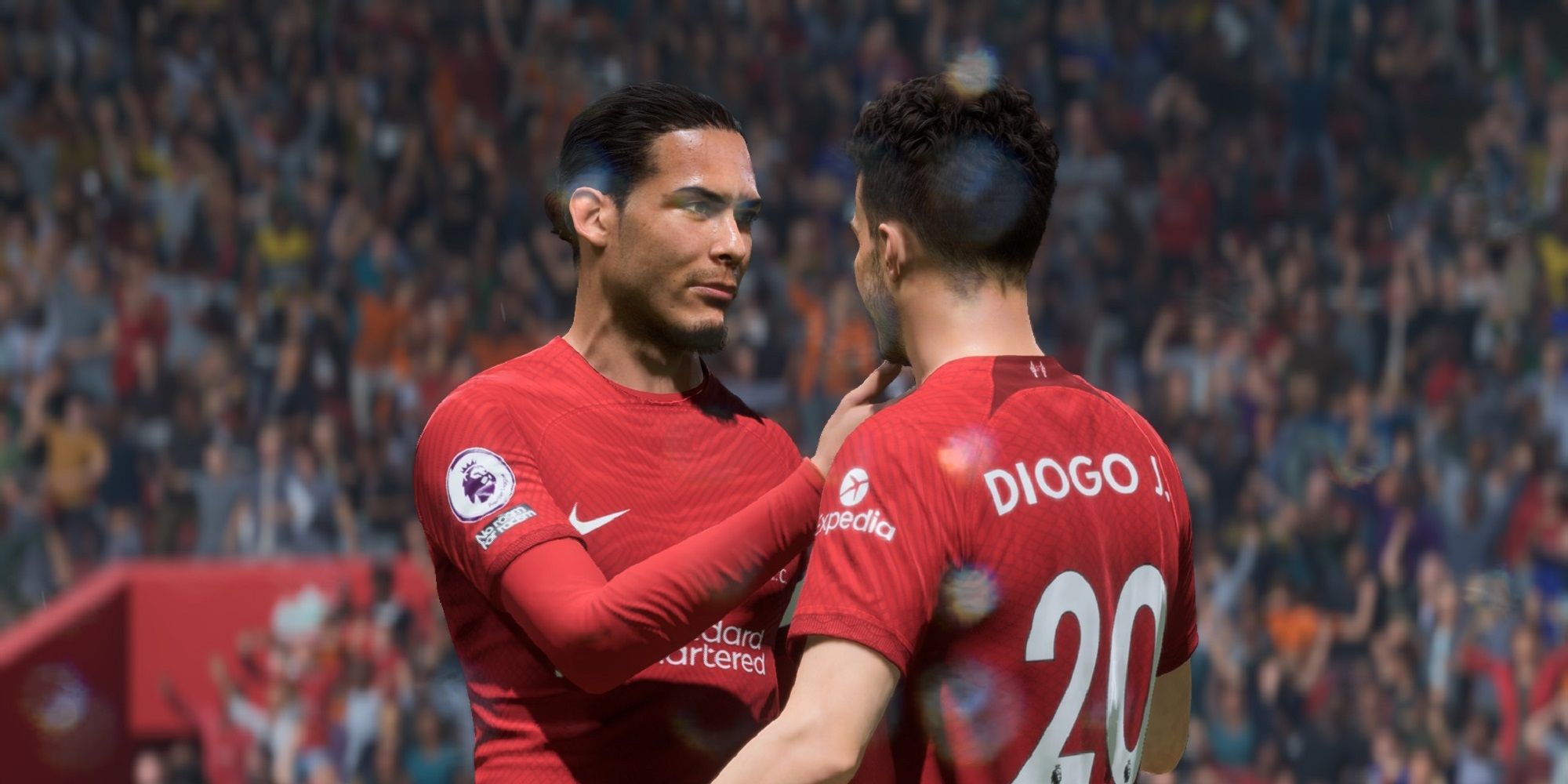 FIFA 23 two players embrace on pitch