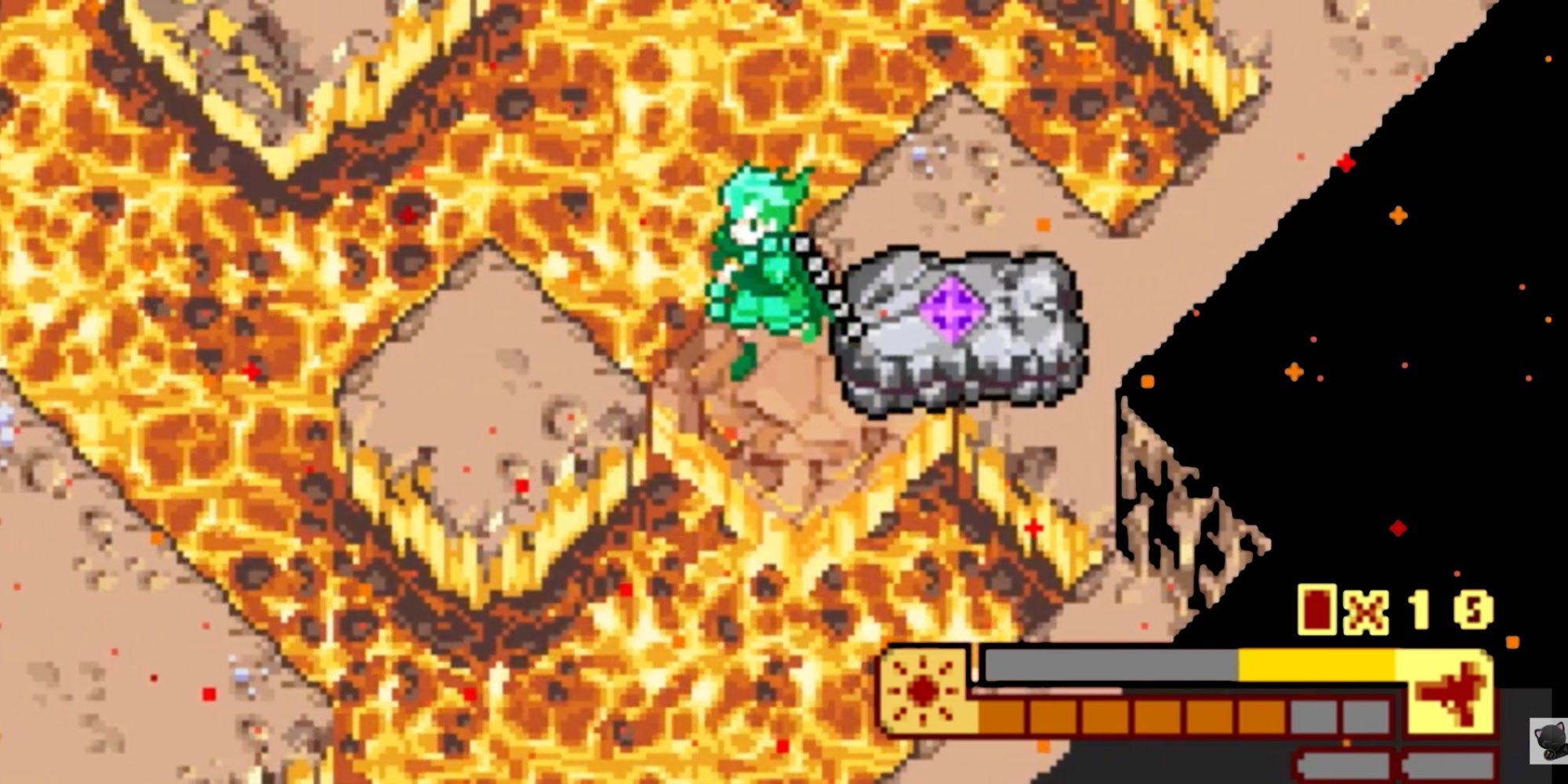 Boktai- The sun in your hand: lava map, the hero pulls a rock in order to solve the puzzle