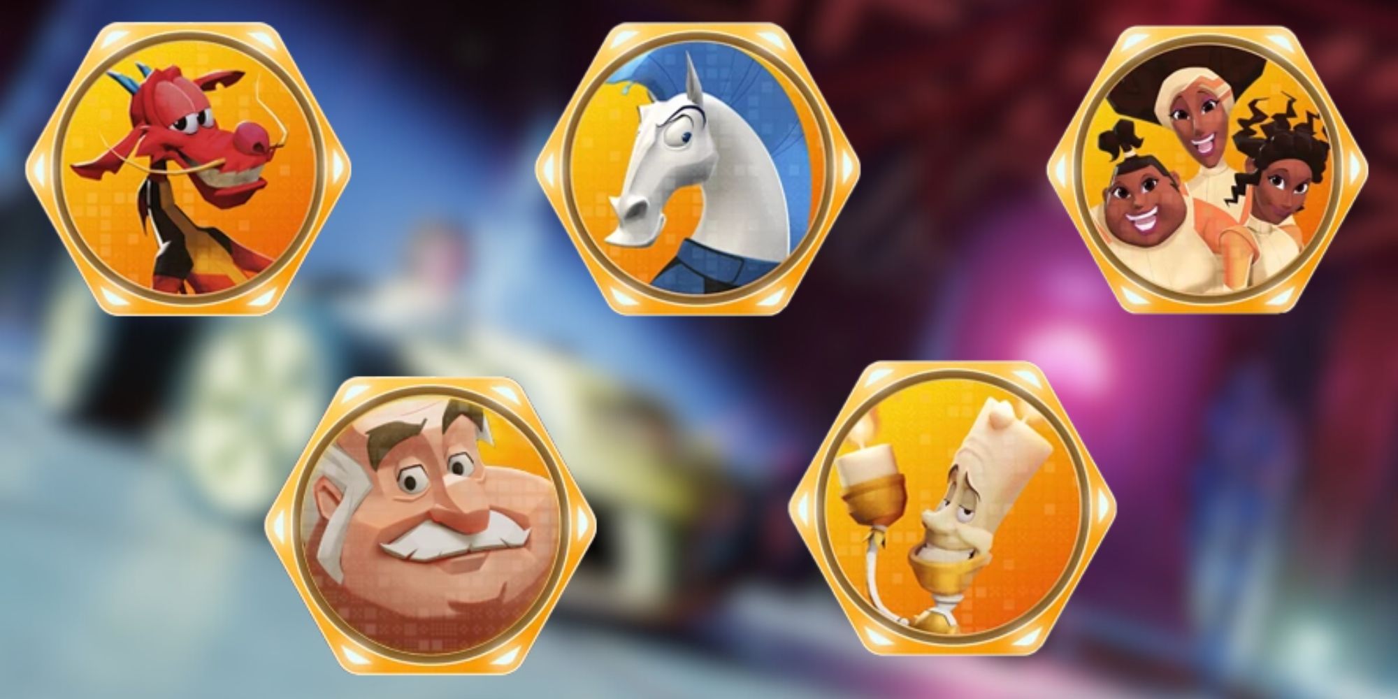 Crew Members Chips from Disney Speedstorm on a blurred image background of the game