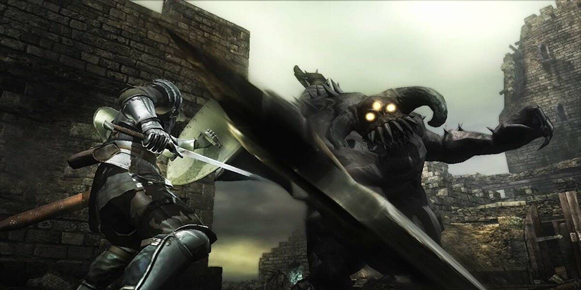 Player fighting a boss (Demon's Souls)