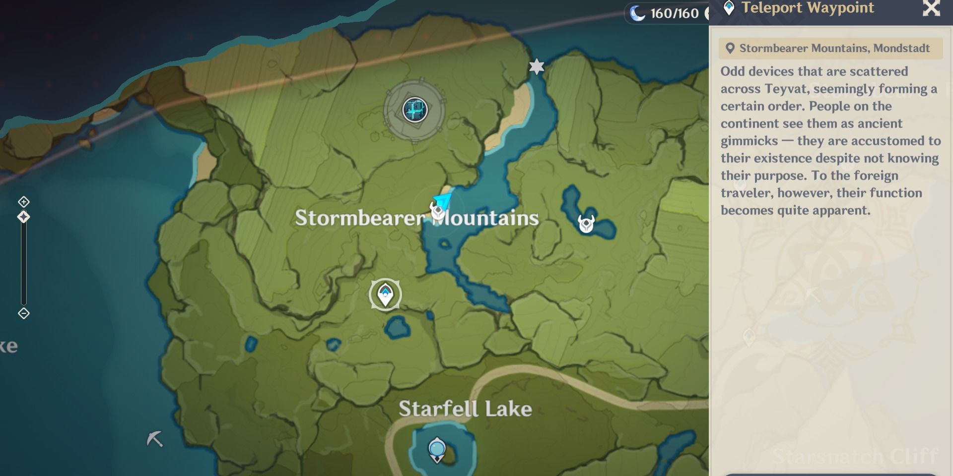 Image of the location on the Snapdragons map near the Stormbearer Mountains in Genshin Impact.