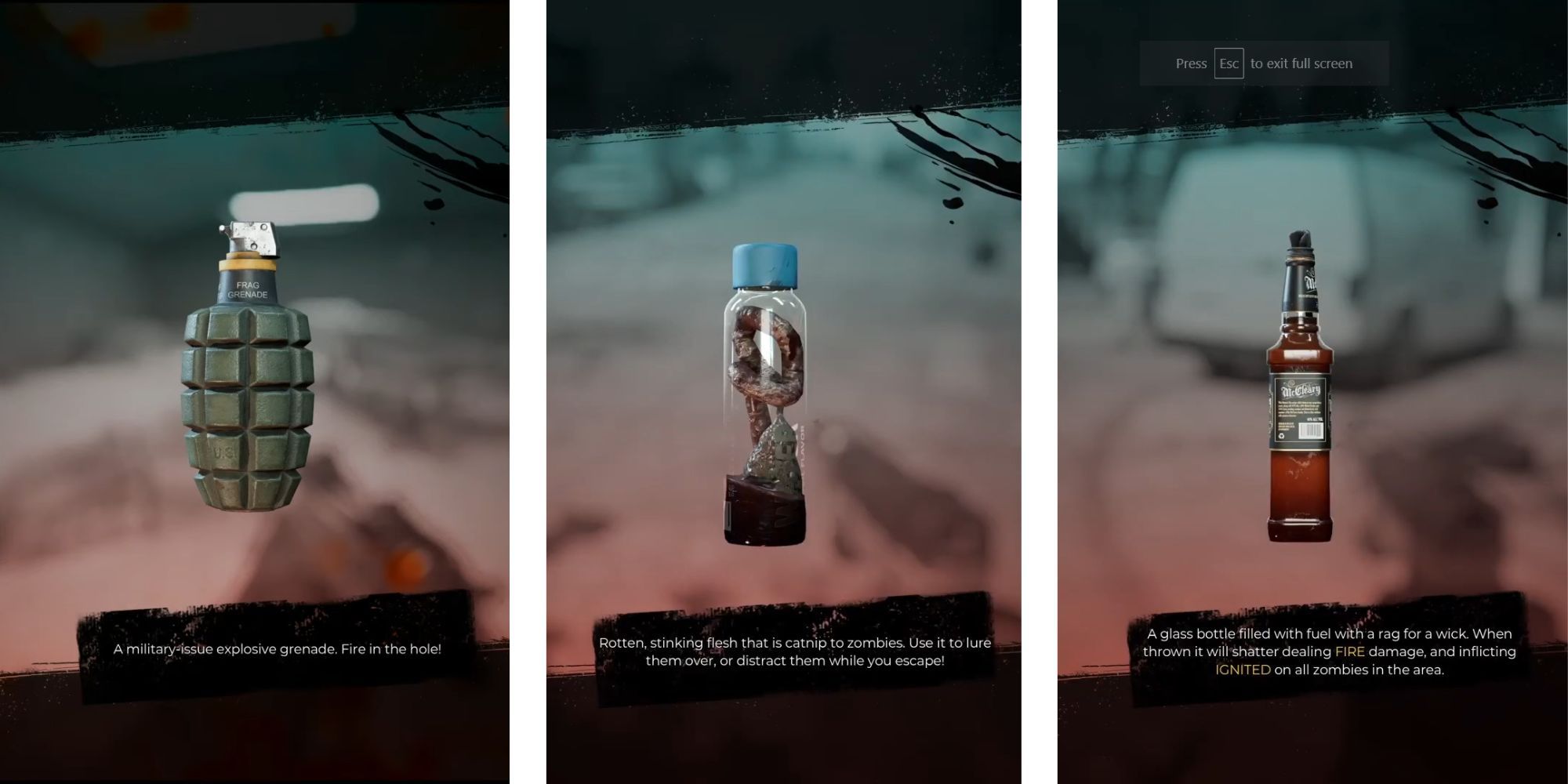Grenade, Meat Bait and Molotov from Dead Island 2