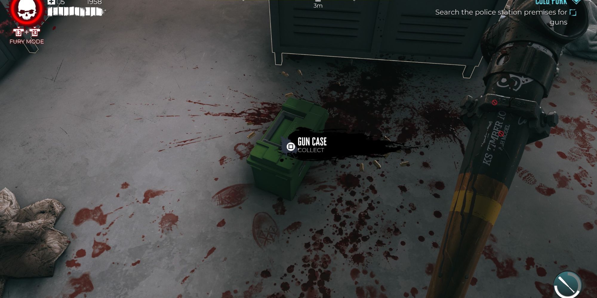 Gun Case Dead Island 2 green box blood on the floor