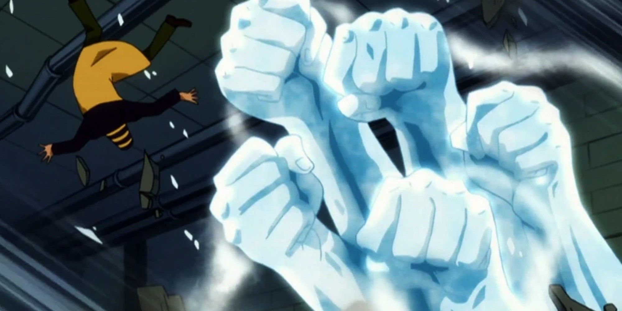 Ice Fists made from Magic hitting someone Fairy Tail
