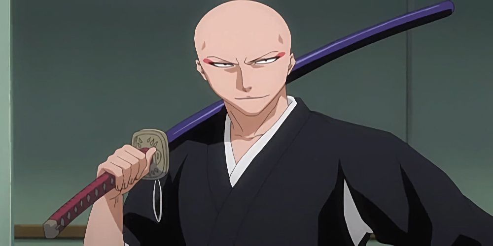 Ikkaku Madarame from Bleach with long blade over his shoulder
