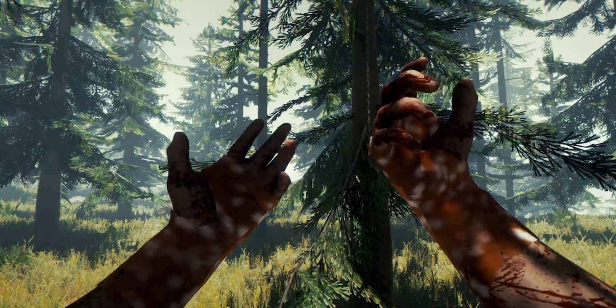 Player's bloody hands (The Forest)