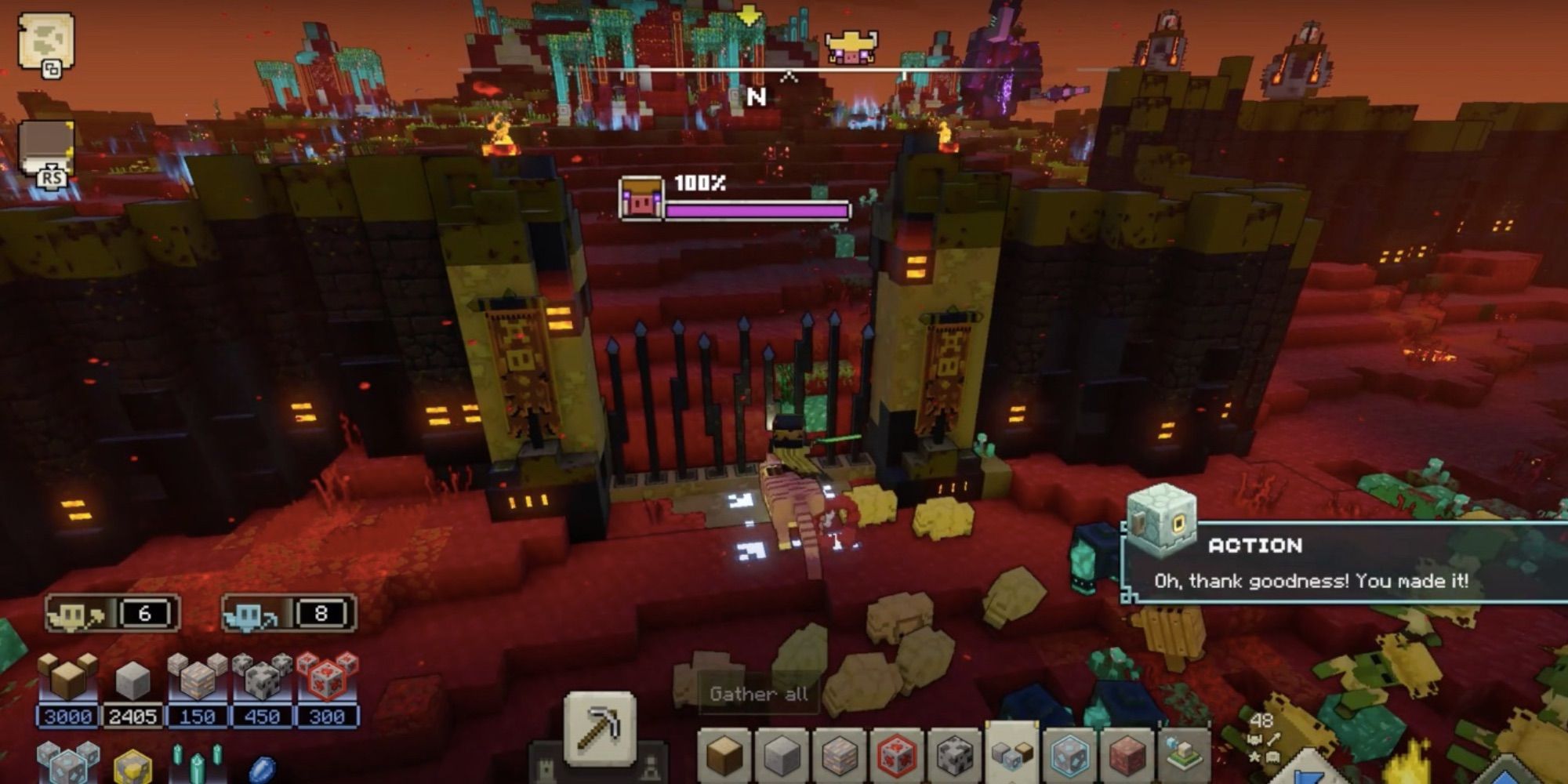 Minecraft Legends player attacking base