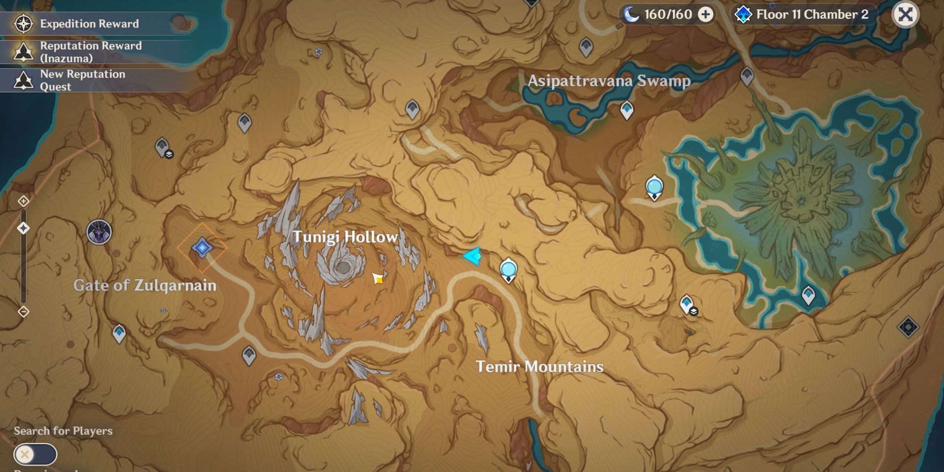 Location image on the map of Furuksha Oasis in Genshin Impact.