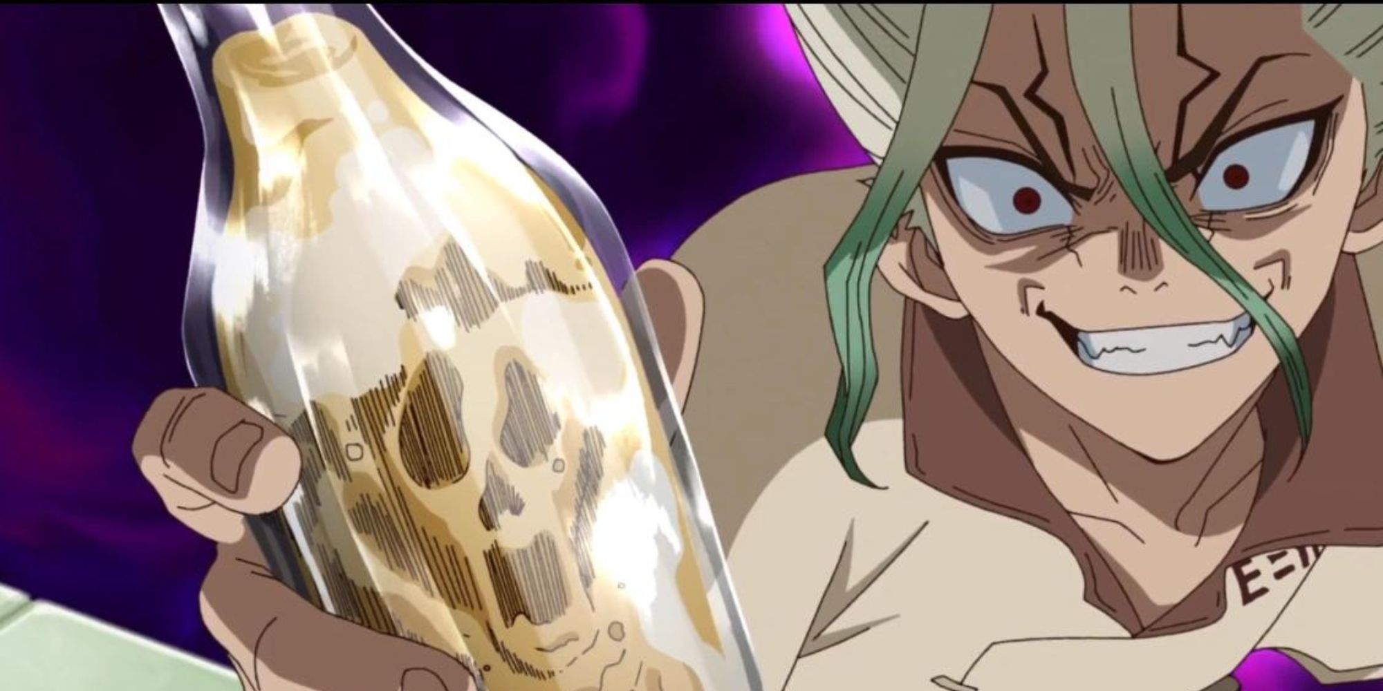 Power-up Science drink held by Senku in Dr. Stone