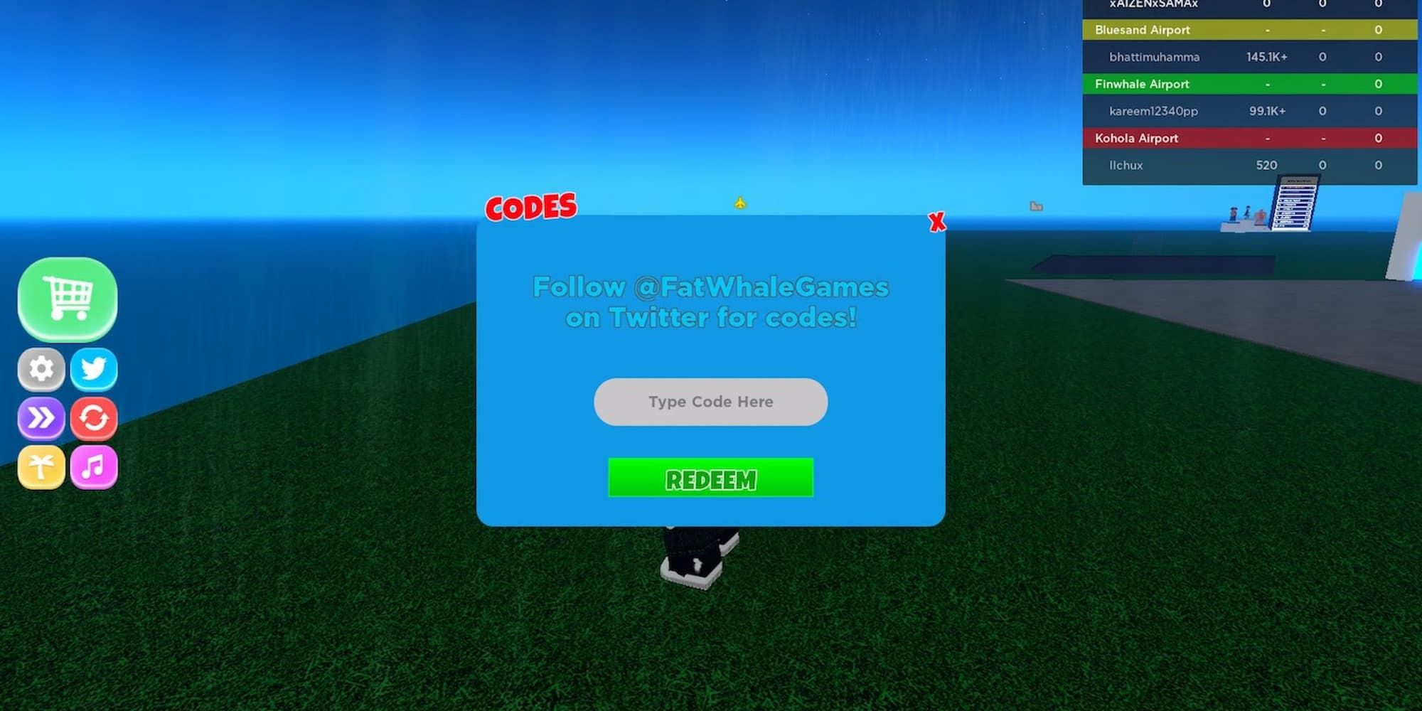 The place to redeem codes in Roblox Airport Tycoon