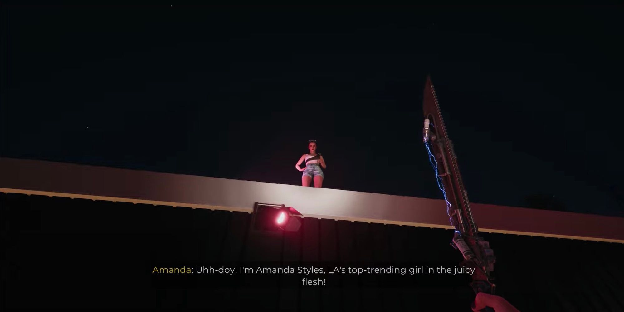 Amanda Styles standing on a roof (Dead Island 2)