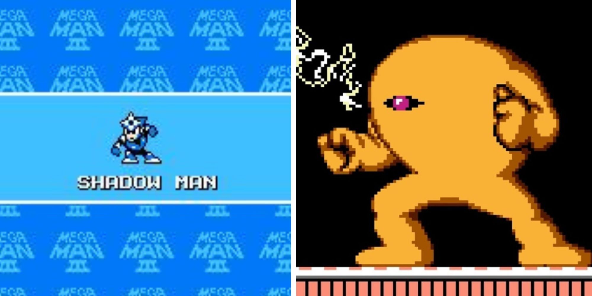 Split Image of Shadow Man and Yellow Devil from the Mega Man Games