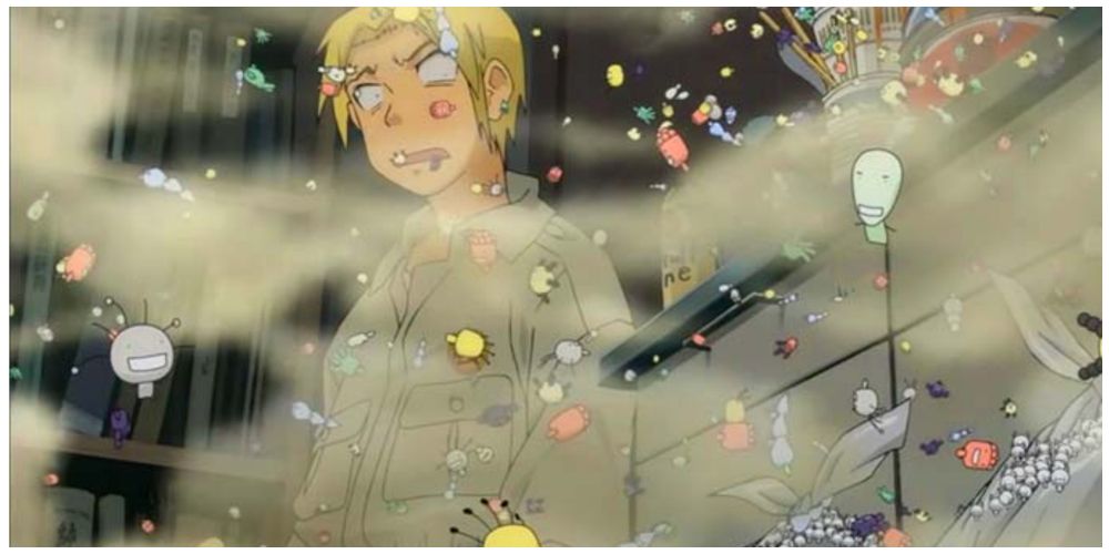 Tadayasu Sawaki with microbes surrounding him from Moyashimon Anime Series