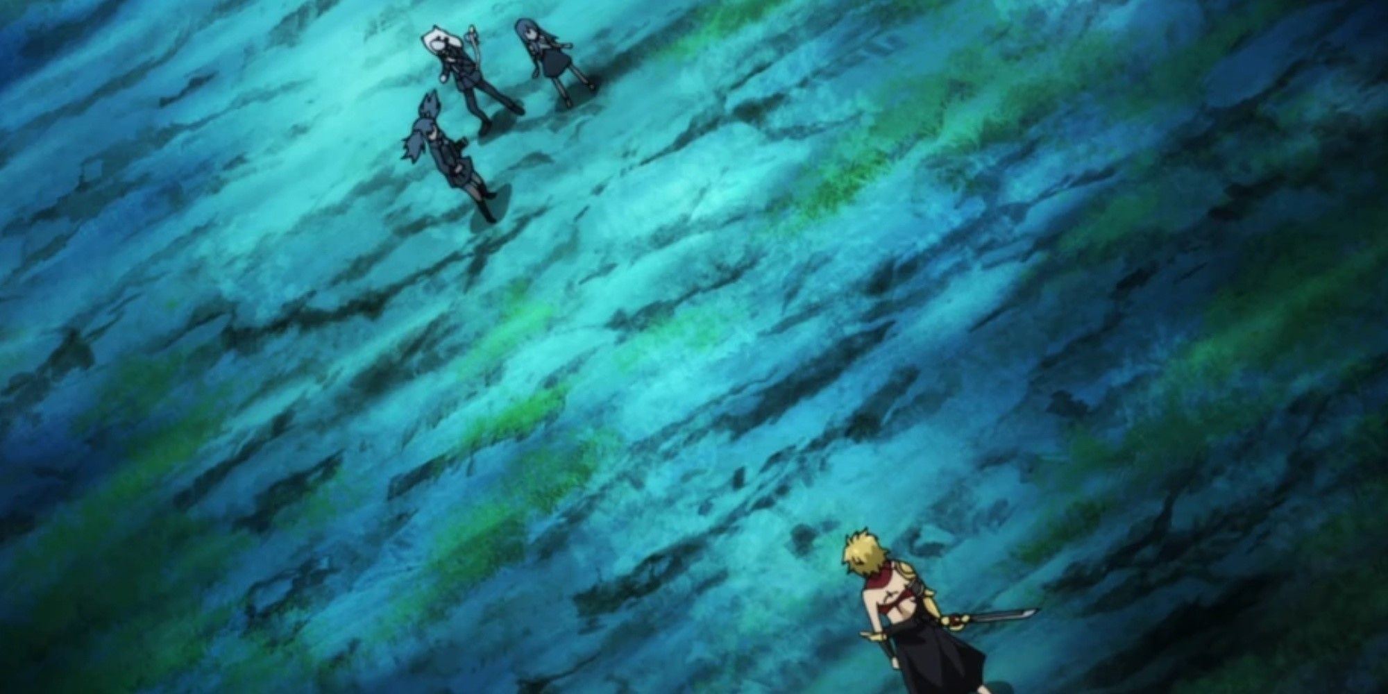 Characters in blue tinted field in Fairy Tail