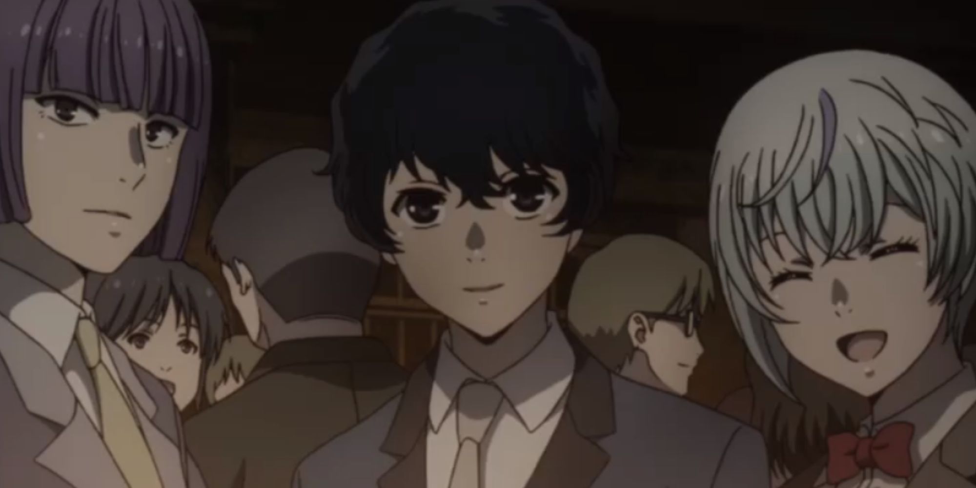 Yusa Arima, standing in the center with two of his friends on either side of him in Tokyo Ghoul.