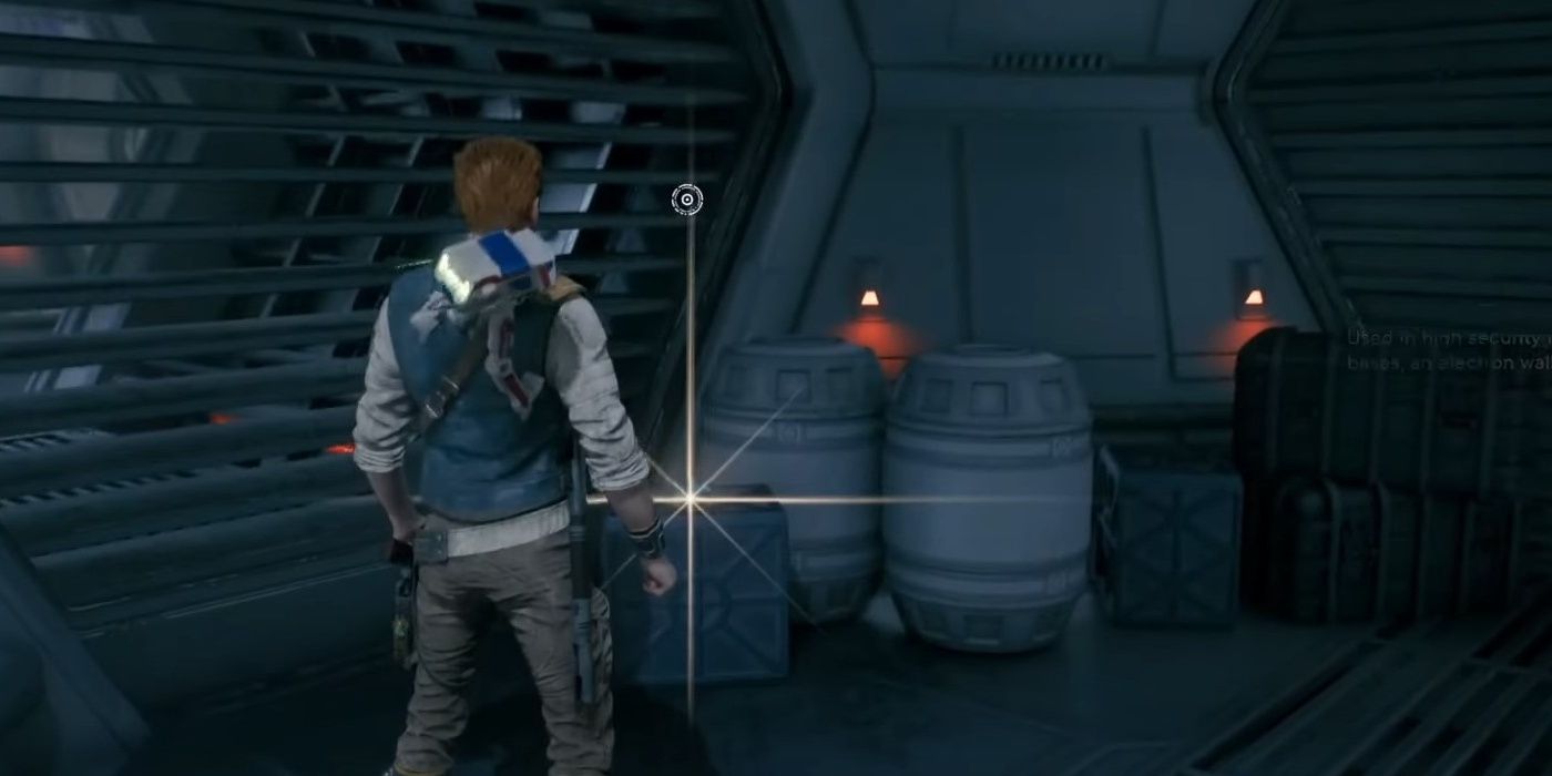 The Star Wars Jedi: Survivor character found a Priorite shard on a crate next to some barrels in Hangar Bay.