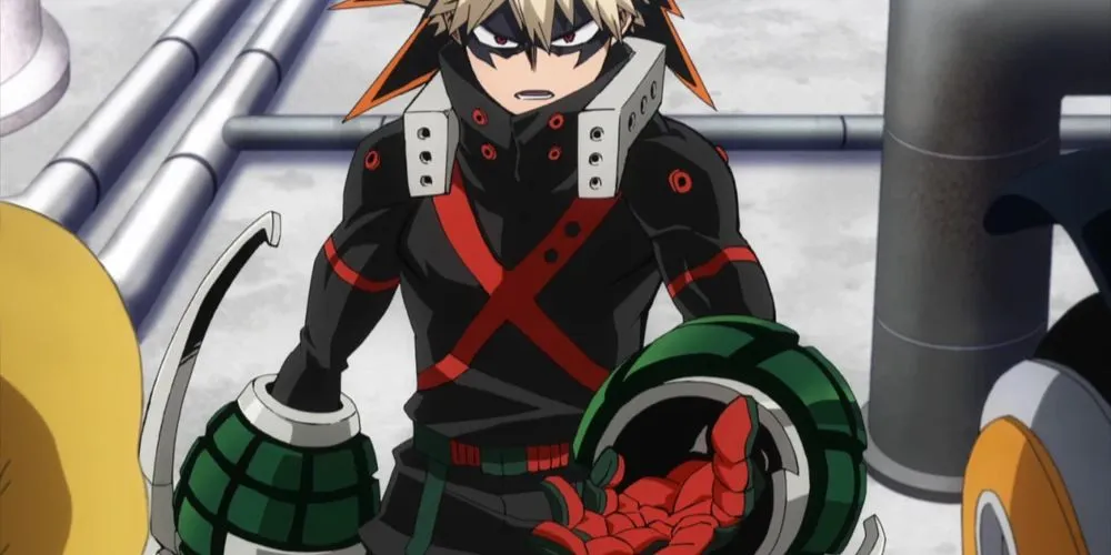 My Hero Academia Bakugo Standing In Costume Talking With Hand Out