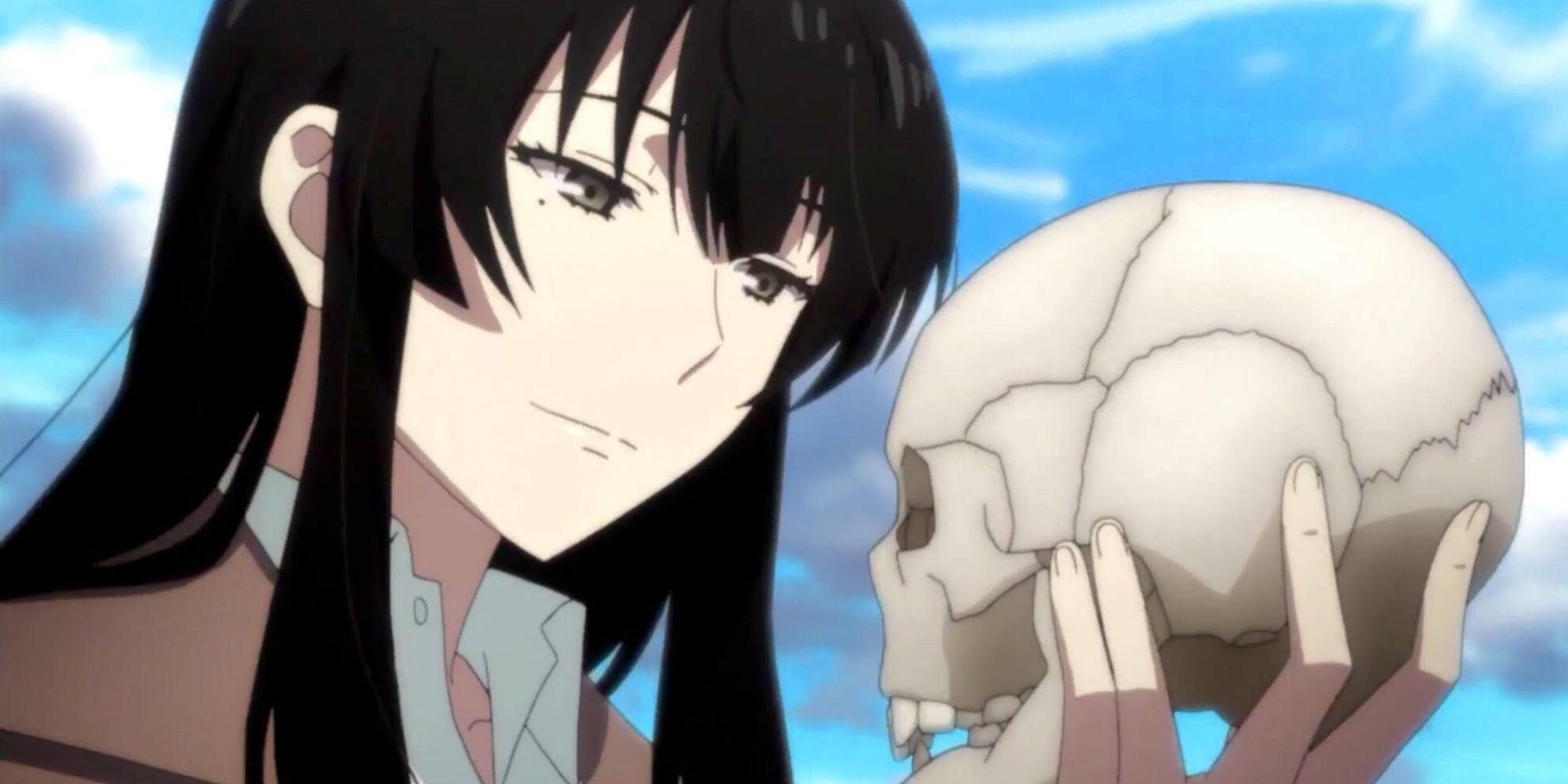 Beautiful Bones character holding a skull
