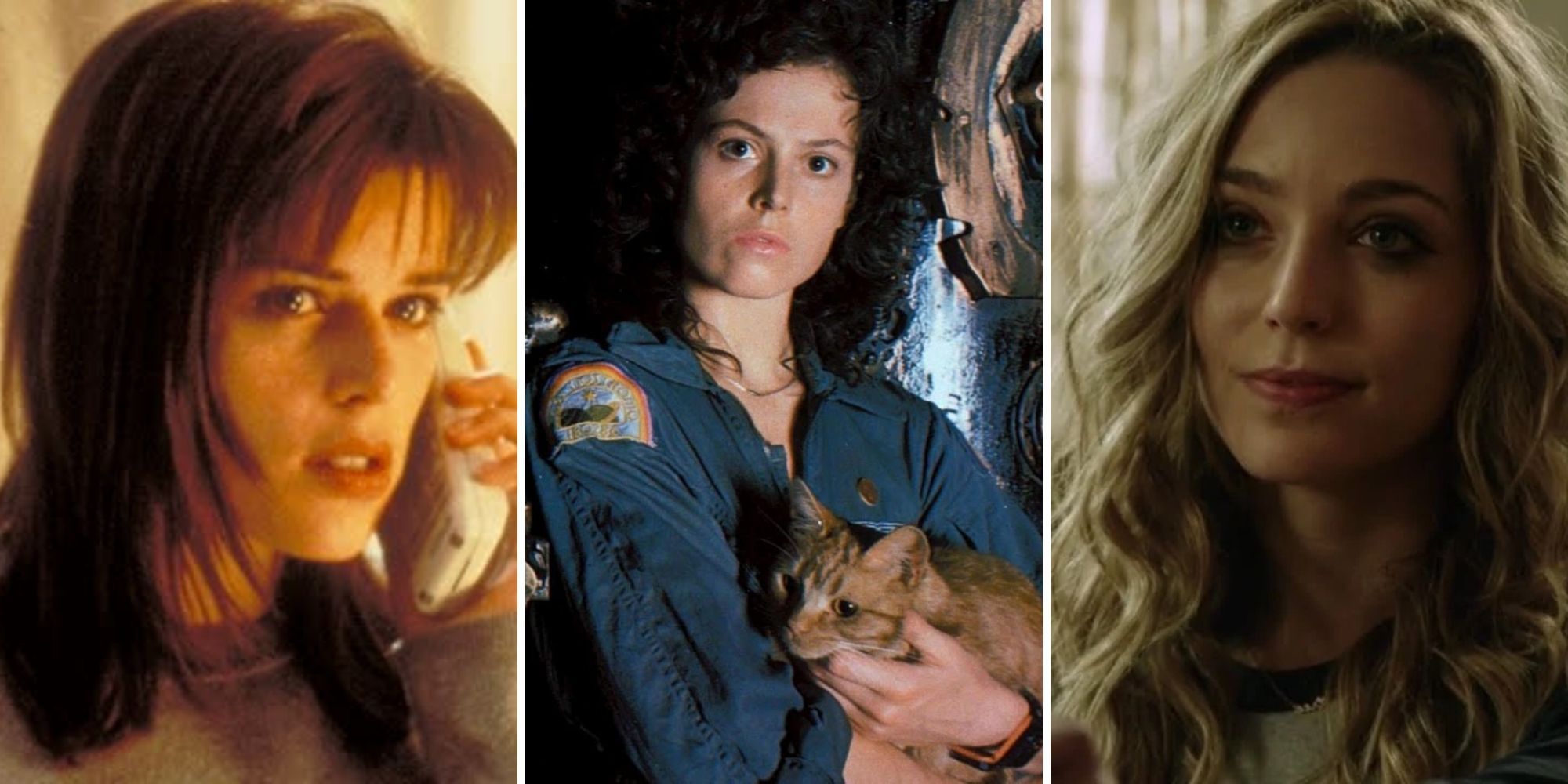 Collage of the best final girls from horror movies (Sidney Prescott, Ellen Ripley, Tree Gelbman)