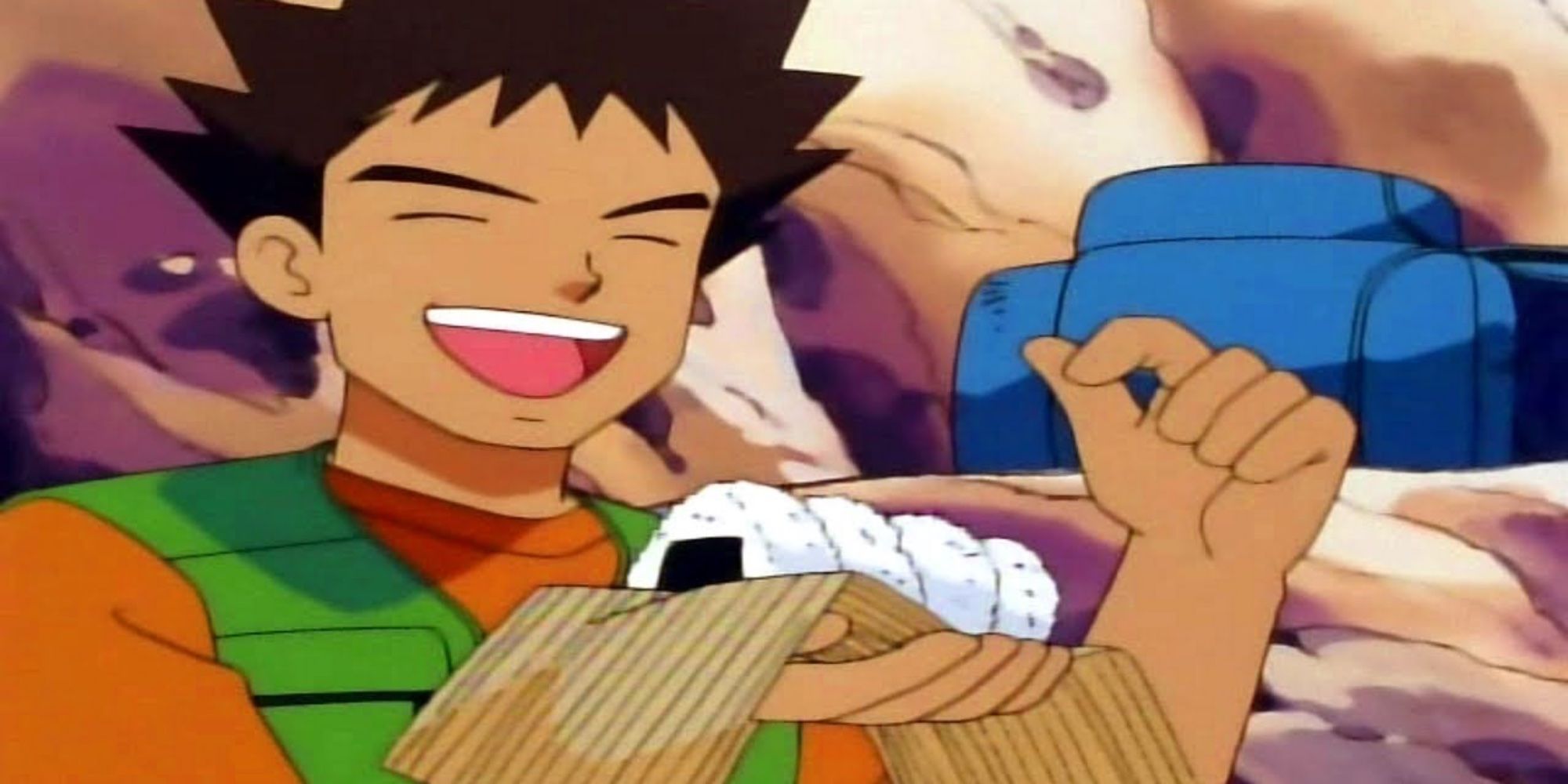 Brock holding onigiri