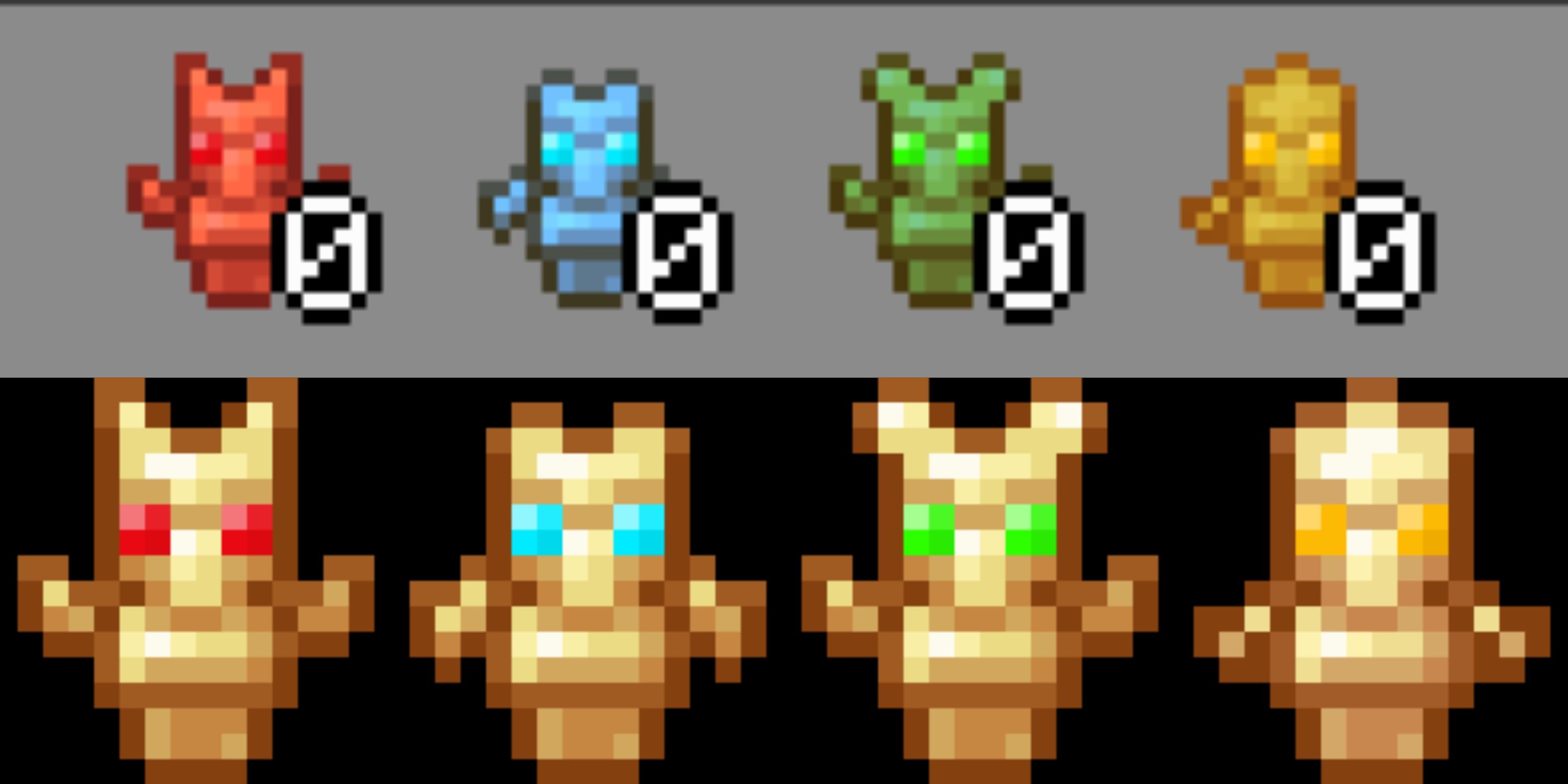 The four vault god idols from Minecraft modpack Vault Hunters