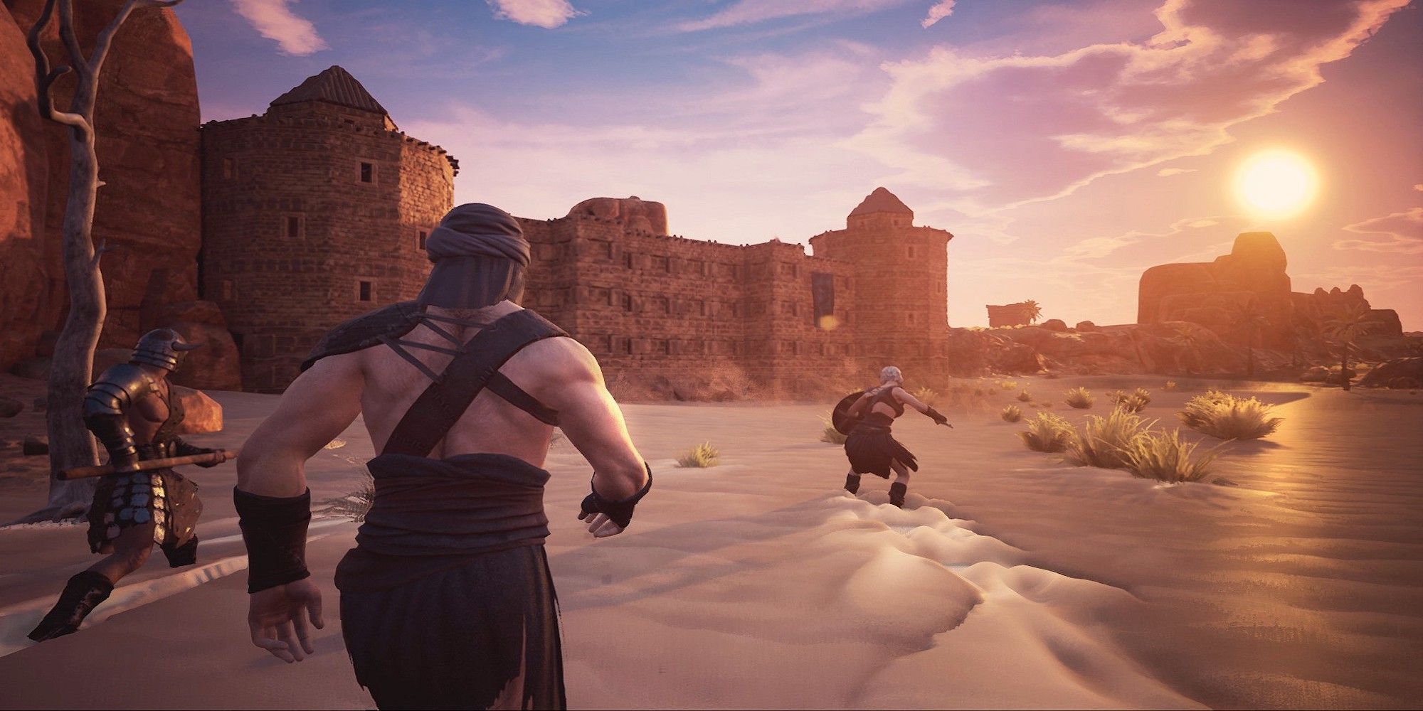 Chaeracters walking by the shore in Conan Exiles