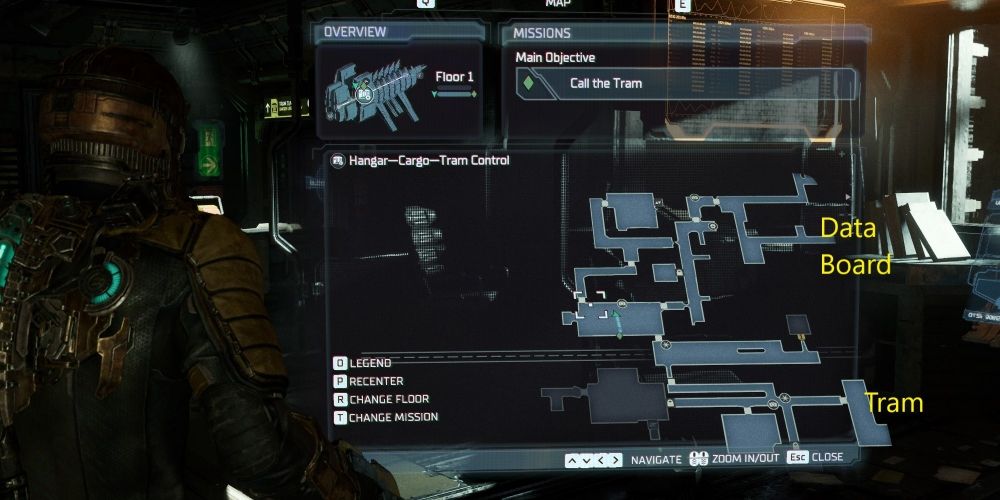 Dead Space (Remake) screenshot of the map depicting key locations for chapter 1