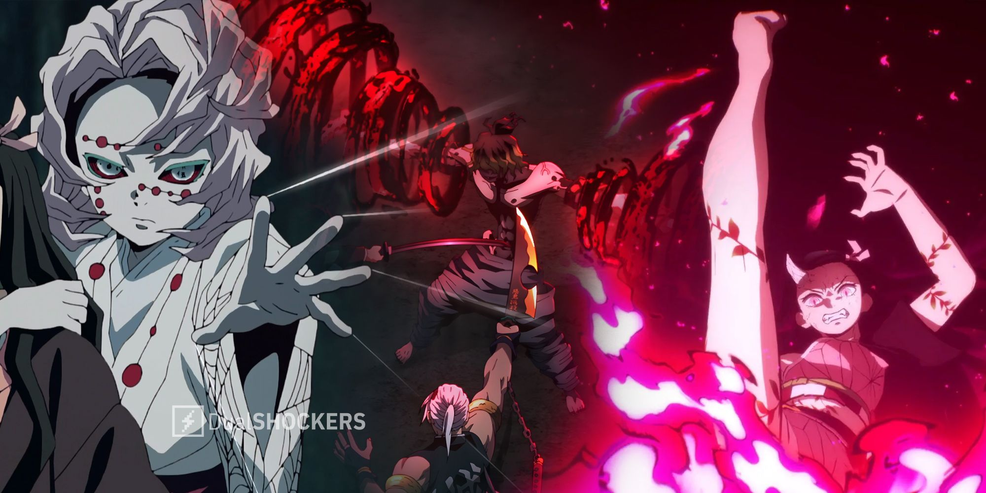 Demon Slayer anime Blood Demon Arts Rui Thread Manipulation, Gyutaro Blood Manipulation, Nezuko Pyrokinesis