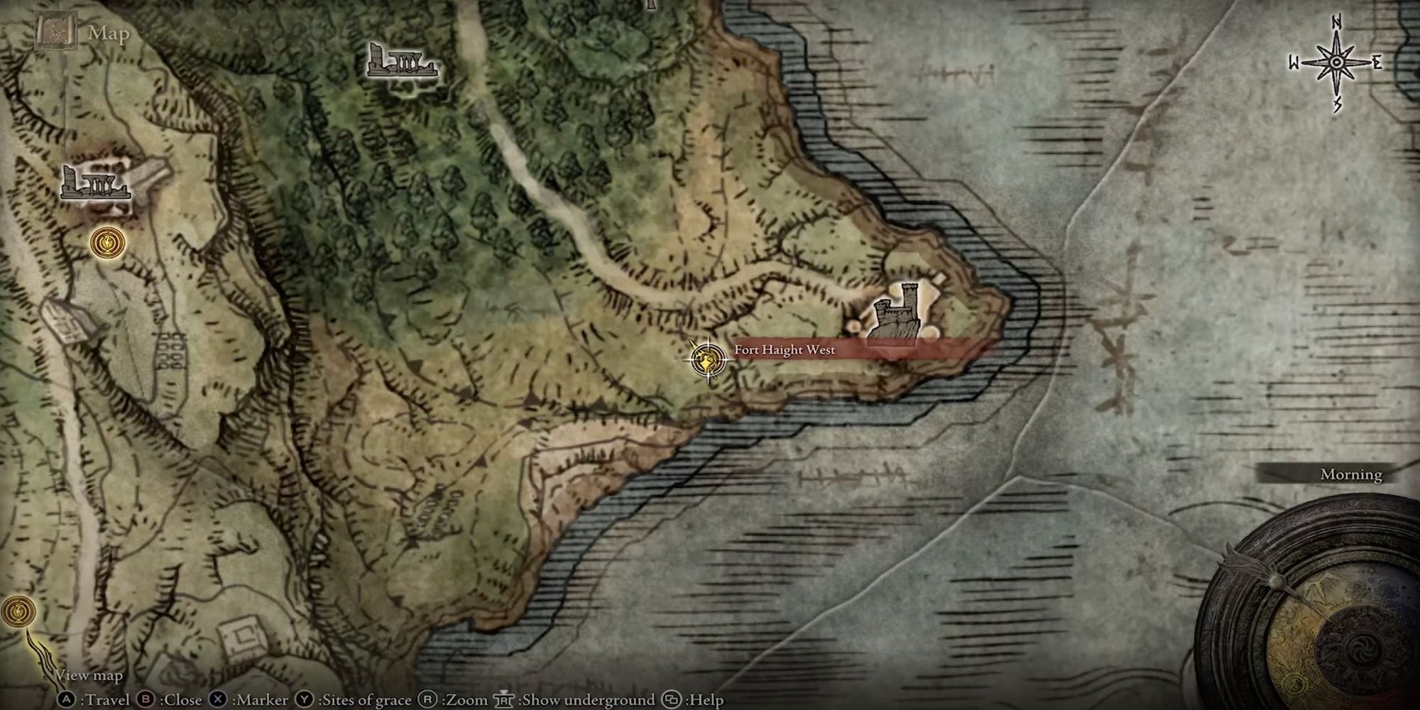 Screenshot of Fort Haight West Grace Point on map screen in Elden Ring