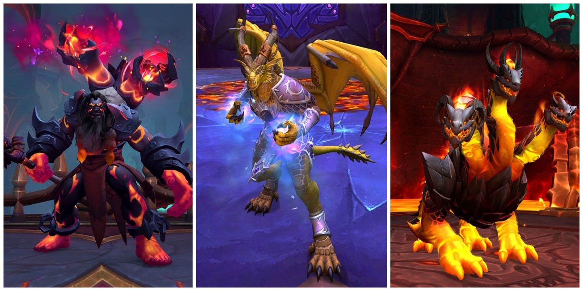 World Of Warcraft: Dragonflight split image three bosses from Aberrus in their arenas