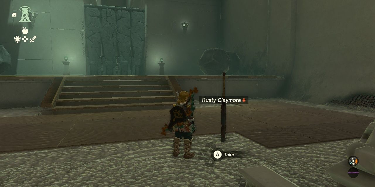 Image of Link standing in front of a Rusty Claymore in The Legend of Zelda: Tears of the Kingdom.