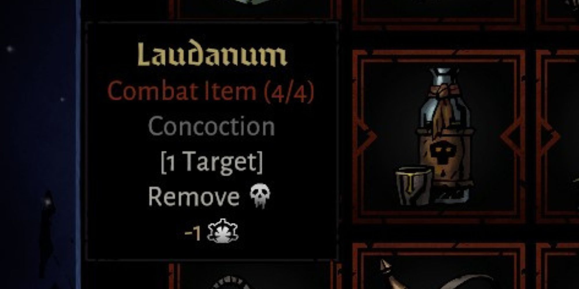 Laudanum Darkest Dungeon 2 bottle with skull symbol on it