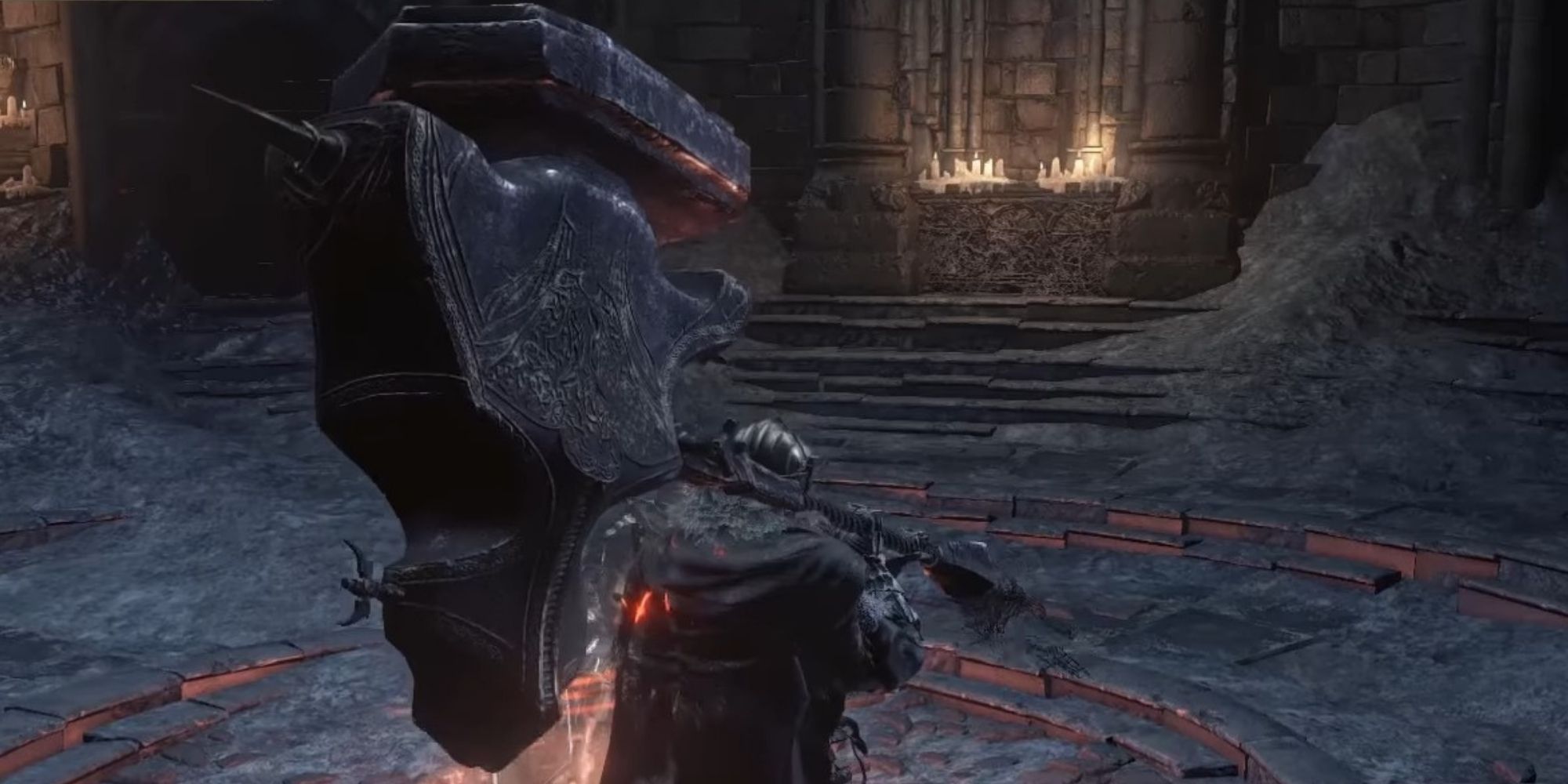 Ledo's Great Hammer in Dark Souls 3 at Firelink Shrine