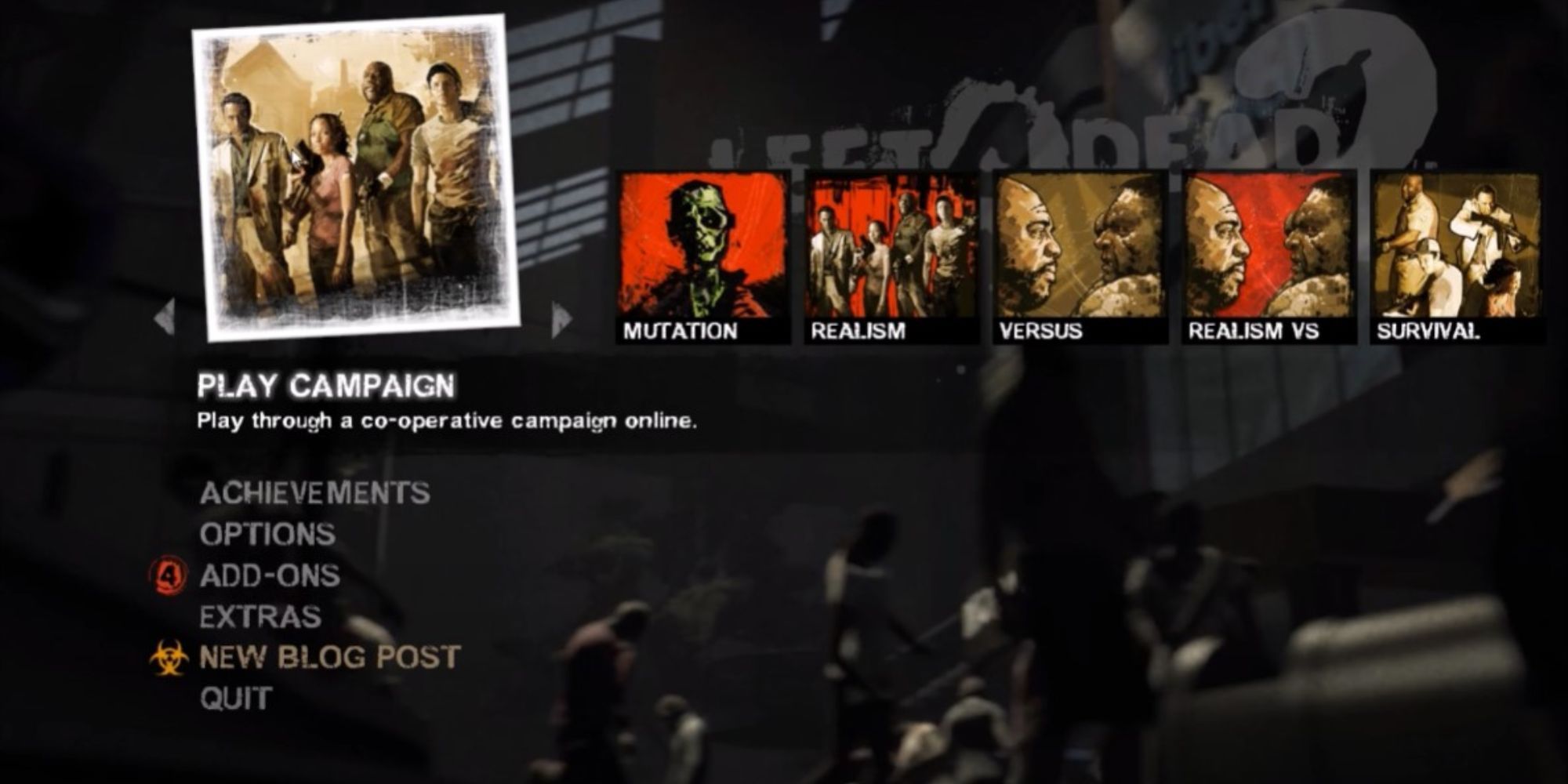 Left 4 Dead 2 main menu screen