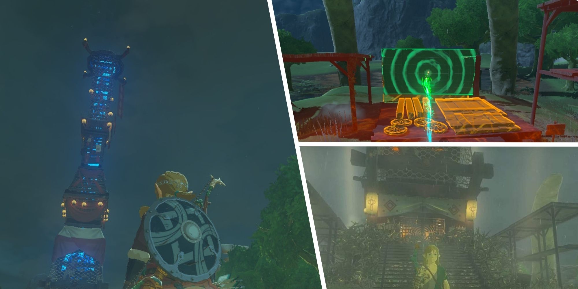 Link stares at and unlocks the Rabella Wetlands Skyview Tower.