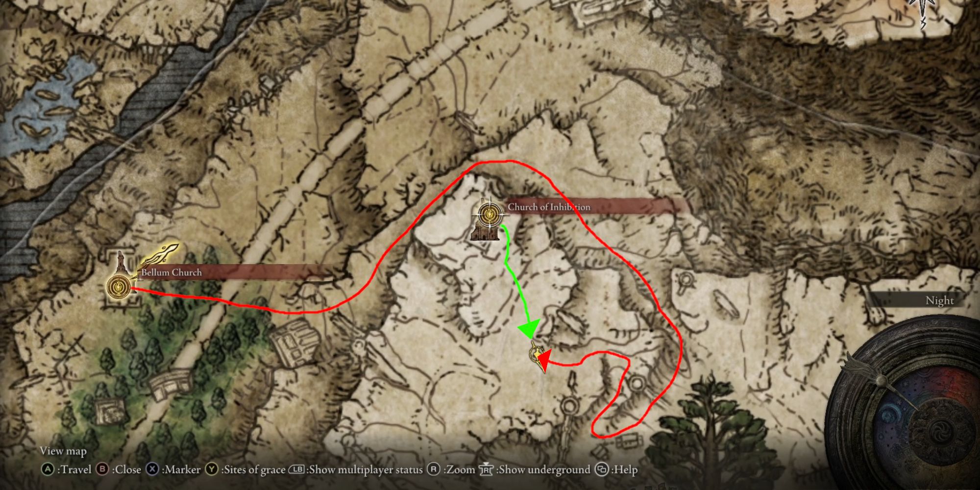 Location of Frenzied Burst Incantation on Elden Ring map screen