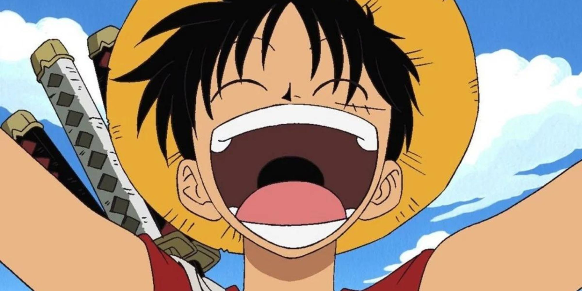 One Piece Luffy cheering with mouth wide open