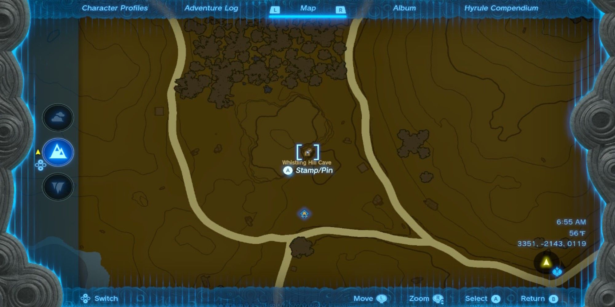Tears Of The Kingdom map, Whistling Hill cave location