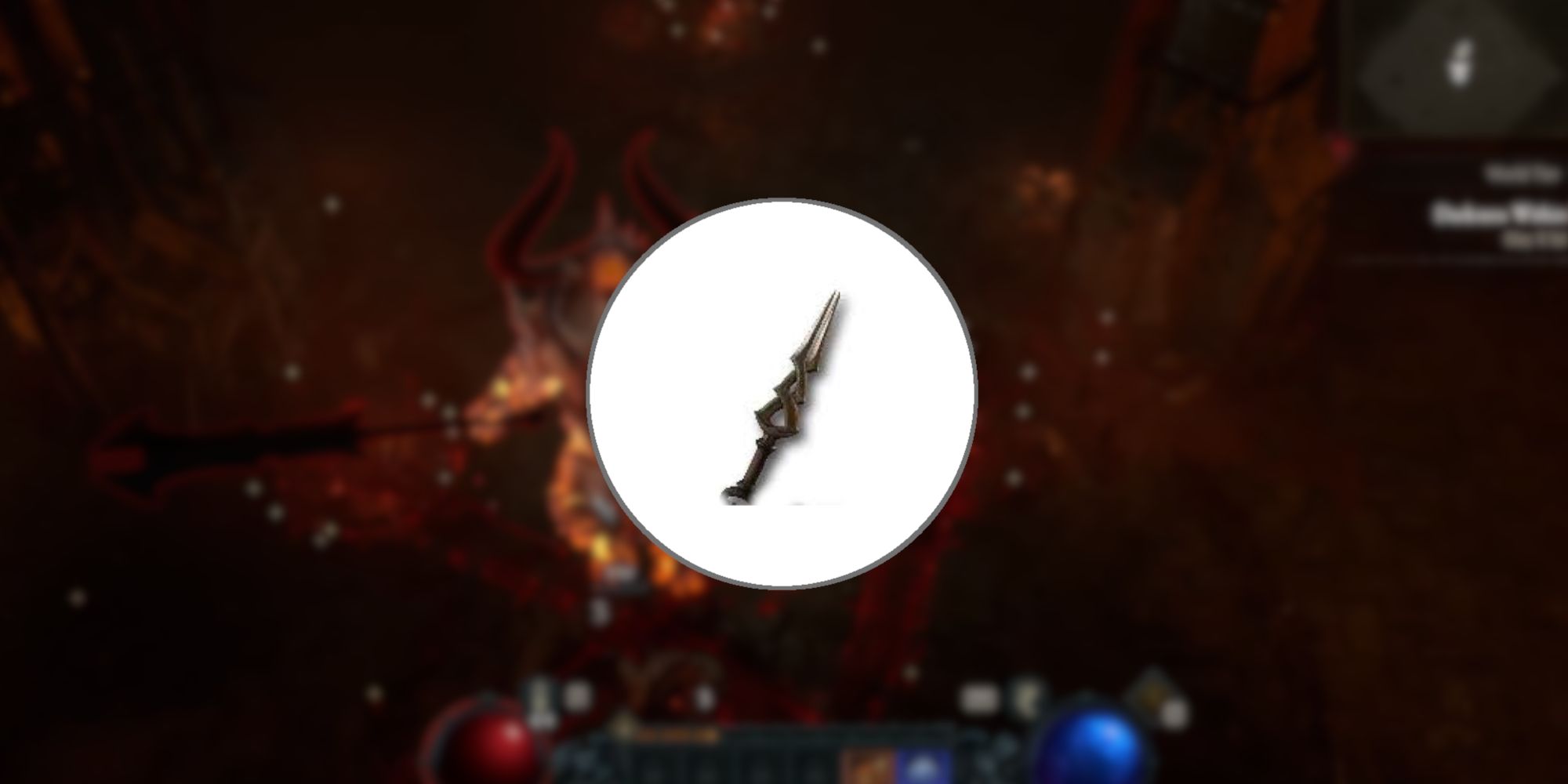 Image of the Twin-Blade in the foreground from Diablo 4.