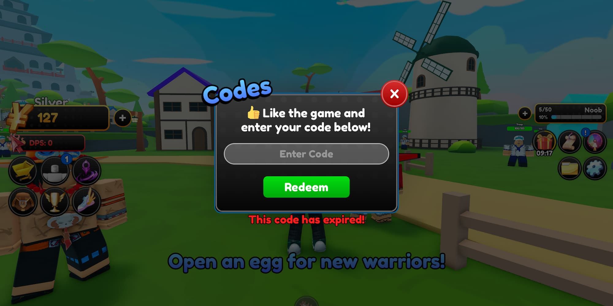 Expired Code in Roblox Anime Warriors Simulator 2