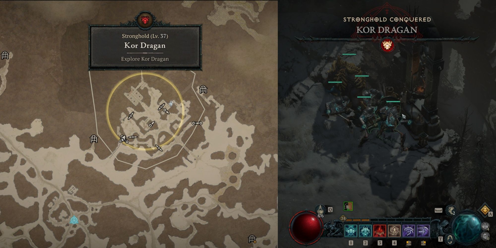 A map of Kor Dragan stronghold alonside the wanderer's shrine in Diablo 4