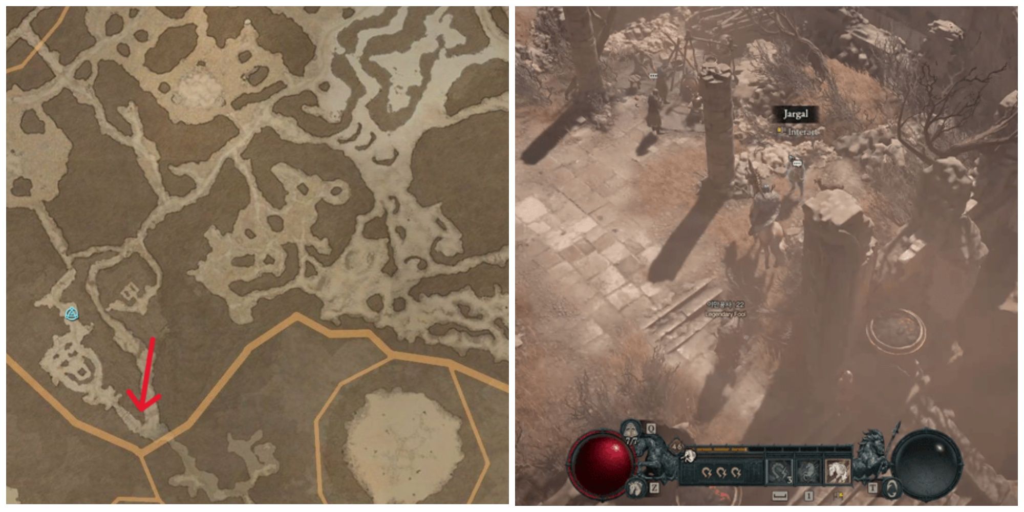 Map showing the location of Jargal, the quest giver for the Diablo 4 Salt Begets Salt side quest