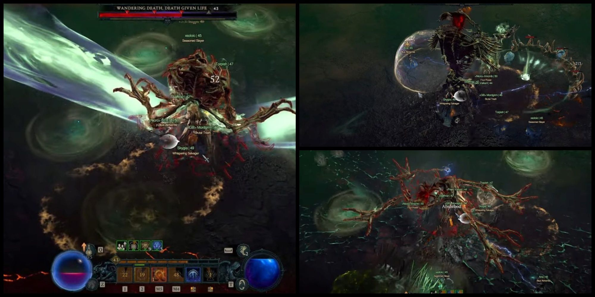 Three of The Wandering Death from Diablo 4's attacks: Beam, Crater, Tornado