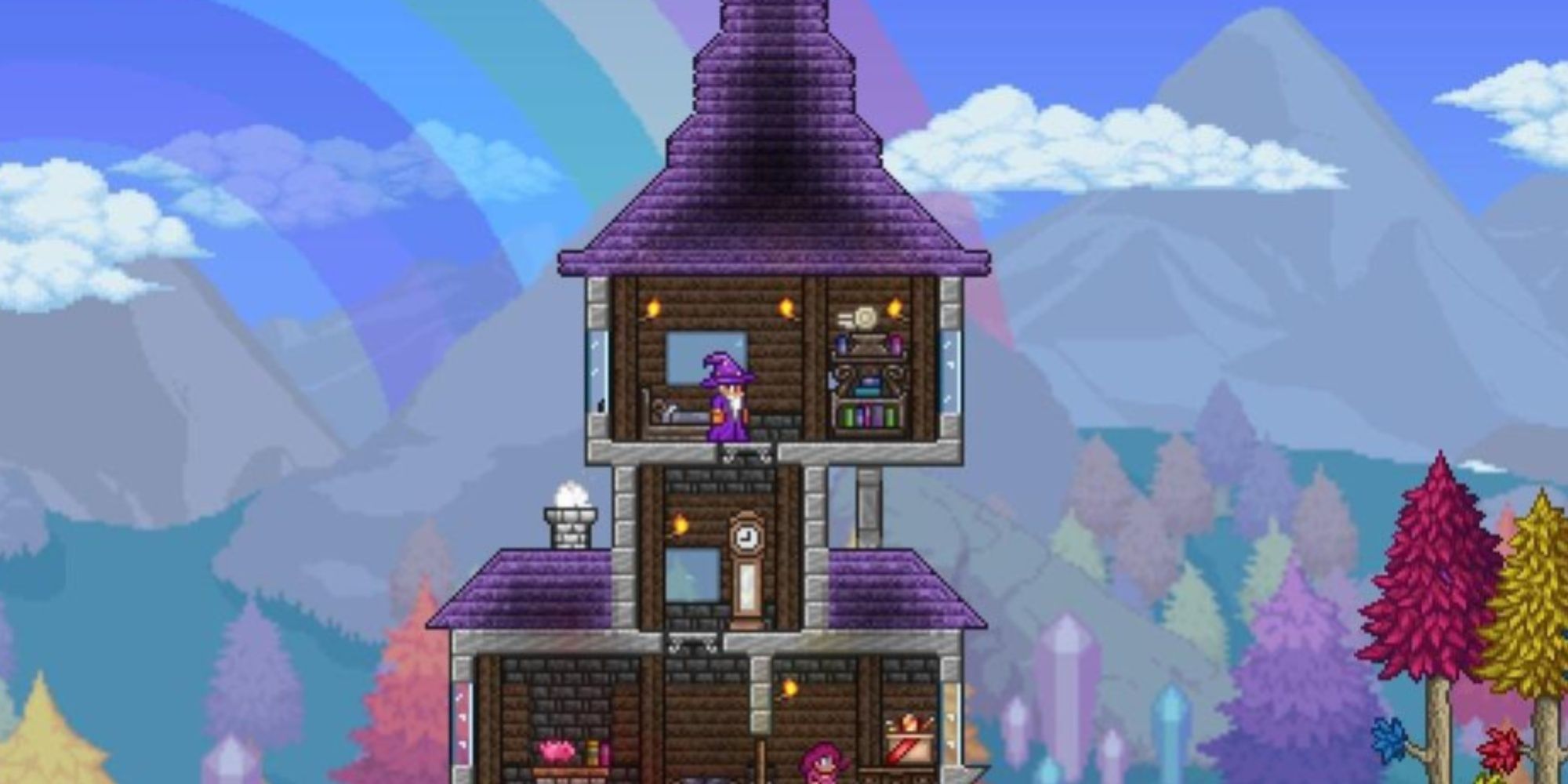 Terraria The Wizard in a player-built tower