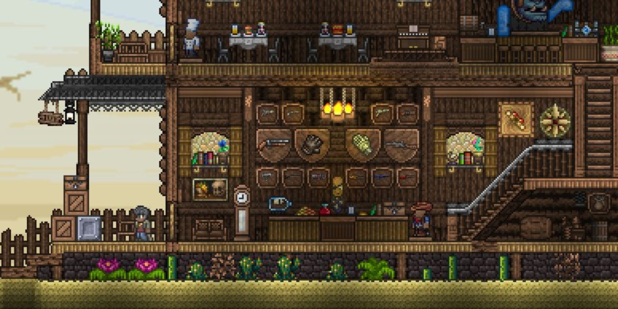 The Arms Dealer on the deck of his house Terraria