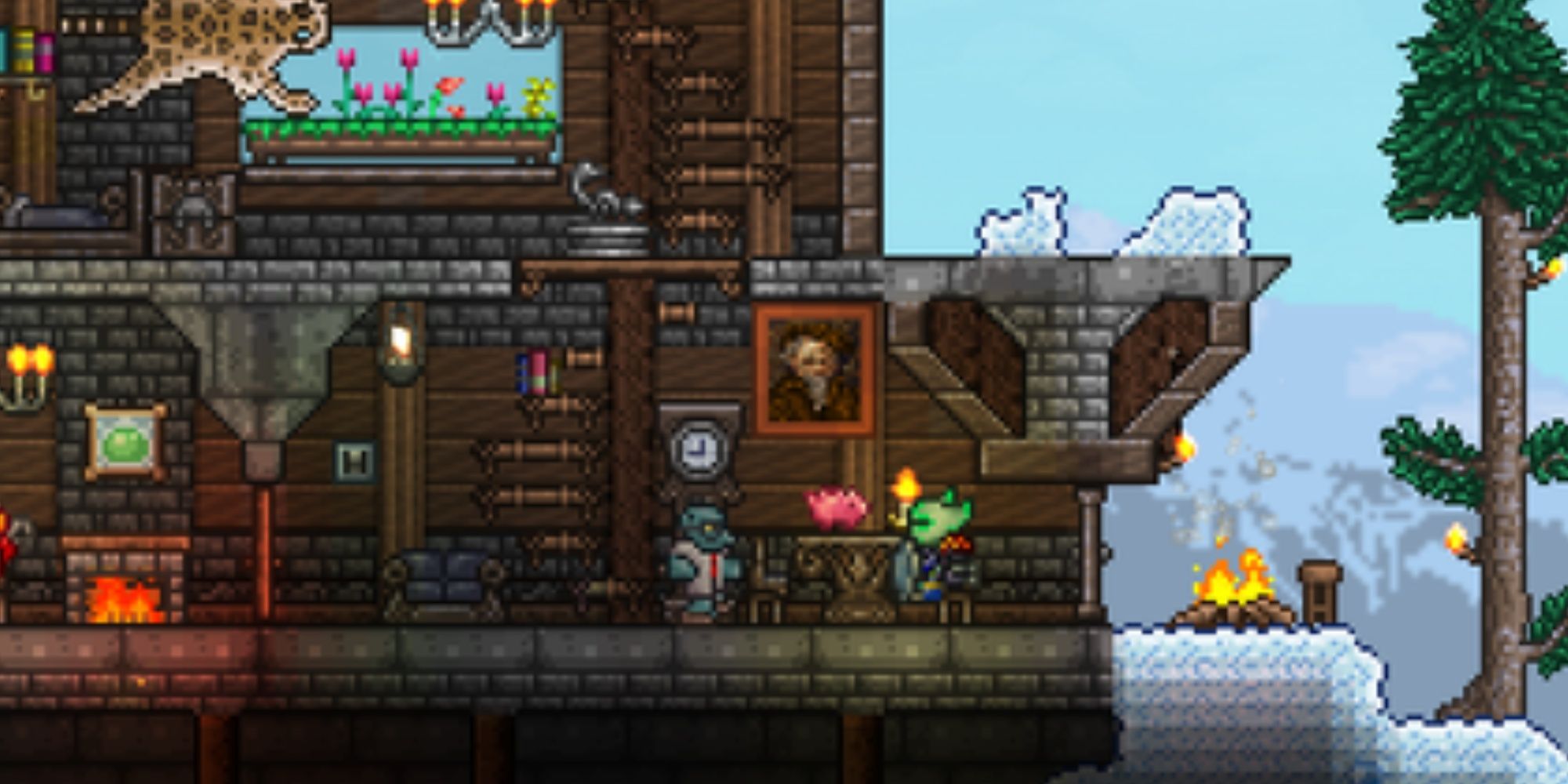 Terraria The Goblin Tinkerer and the Player in a snow house