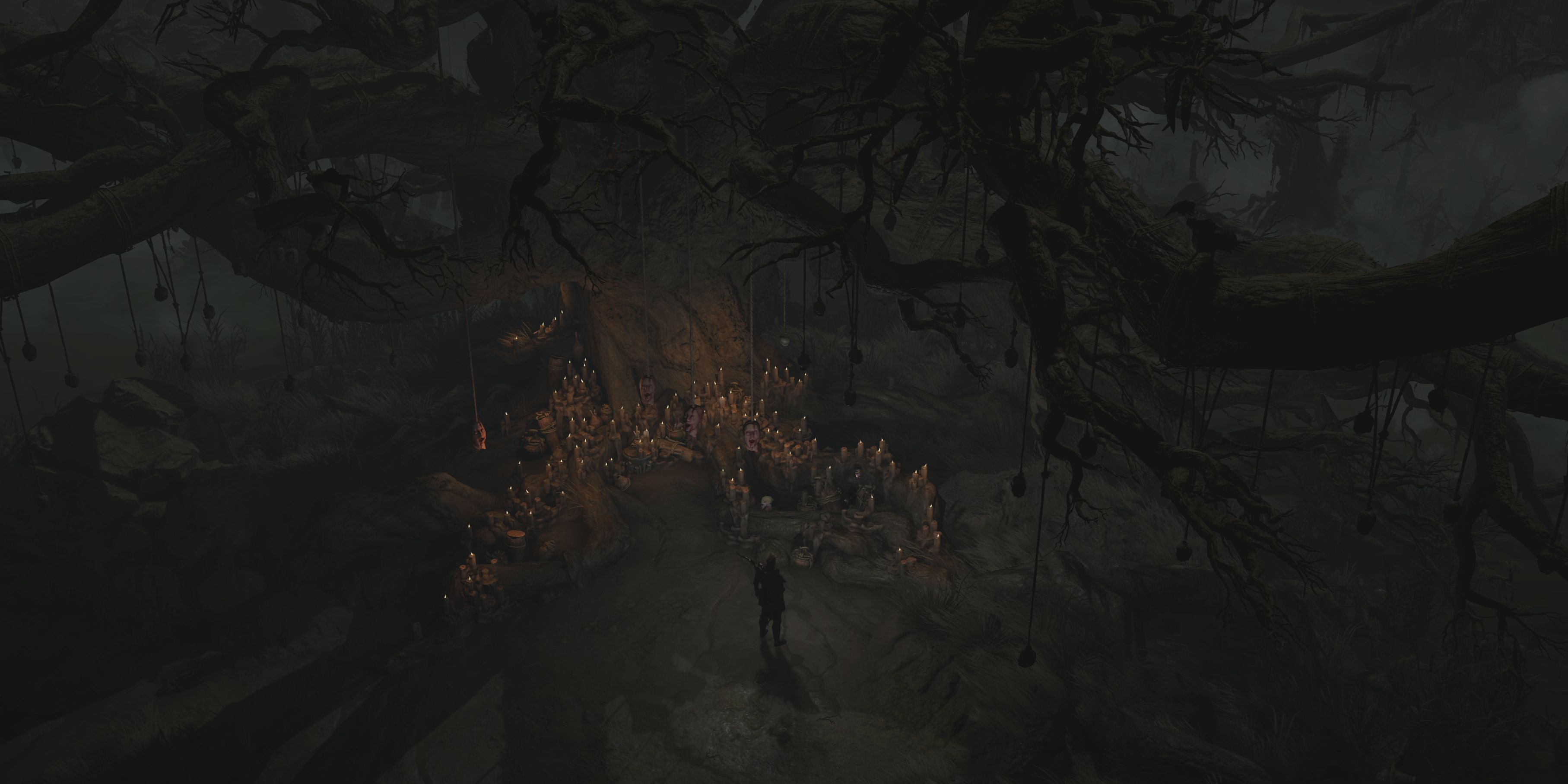 A player character standing in front of the tree of whispers in Diablo 4