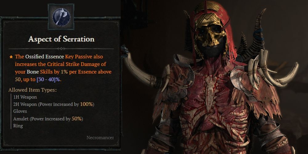 Diablo 4 best Necromancer weapons Aspect of Serration