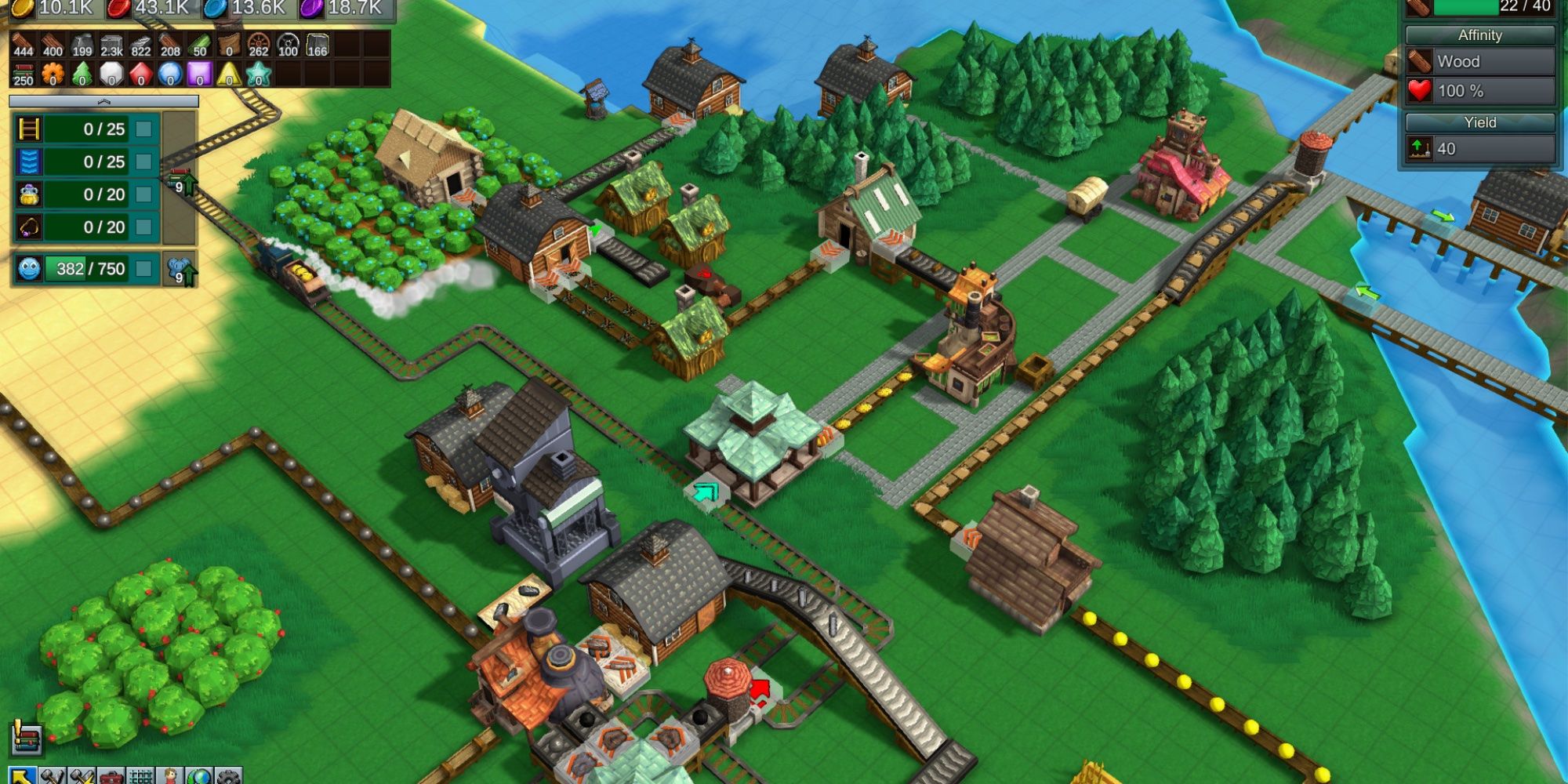 Screenshot of gameplay, showcasing the town and available resources