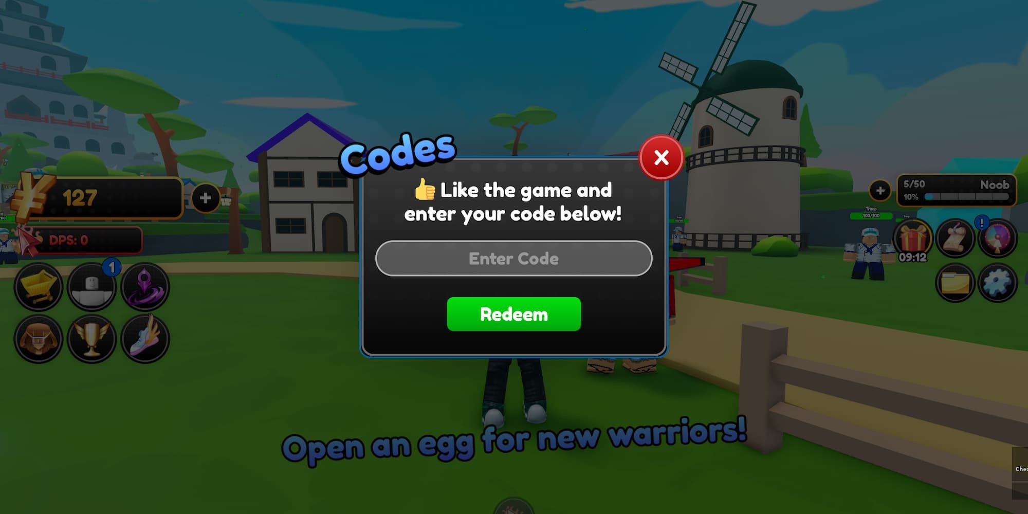 Where you can redeem code in Roblox Anime Warriors Simulator 2